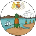 Badge of the British Leeward Islands, which featured on the colony's flag from 1871 to 1956.