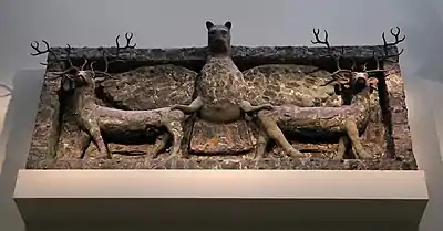 Room 56 - Sculpture of the god Imdugud, lion-headed eagle surmounting a lintel made from sheets of copper, Temple of Ninhursag at Tell al-'Ubaid, Iraq, c. 2500 BC