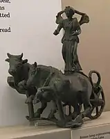 Bronze lamp of Luna and her ox-drawn chariot (1st century AD)