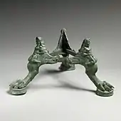 Etruscan tripod base for a thymiaterion (incense burner); 475-450 BC; bronze; height: 11 cm; Metropolitan Museum of Art