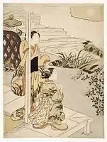 Suzuki Harunobu, Two Girls on the Veranda Looking at the Moon, 18th century, Brooklyn Museum.