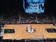 The Brooklyn Nets' maple herringbone parquet floor at Barclays Center