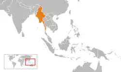 Map indicating locations of Brunei and Myanmar