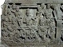 Buddha Preaching in Tushita Heaven. Amaravati, Satavahana period, 2nd century CE. Indian Museum, Kolkata.