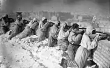 Red Army soldiers in the Battle of Stalingrad in snow camouflage overalls, January 1943