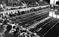 Inside the swimming hall during the East German Swimming Championship in 1976.