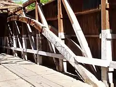 Mansfield Covered Bridge. Spans could be added to extend the bridge further than bridges of similar design.