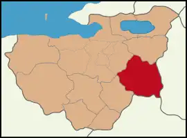 Map showing İnegöl District in Bursa Province