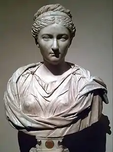 130 AD bust of Vibia Sabina with a hairband and centre parting