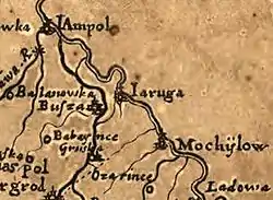 Iarova on Beauplan's 1648 map. South is up, north down.