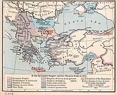 Map of Balkans, Byzantine Empire and Anatolia, 1355. -- Velhagen & Klasing atlas of history, Berlin 1931 (english version)