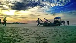 A fishing village at dawn