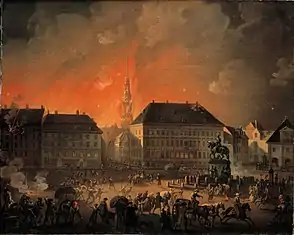 The Most Terrible Night. View of Kongens Nytorv in Copenhagen During the English Bombardment of Copenhagen at Night between 4 and 5 September 1807