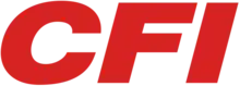 CFI logo, italic, capital letters CFI in red