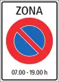 2.59.1e Start of area with generally applicable parking restrictions (here with applicable time constraints; Italian variant)