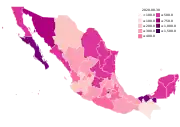 Cumulative cases per 100,000 inhabitants by state (as of August 10, 2020[update])