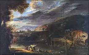 Paesaggio con mulino e lavandaie by Marco Ricci