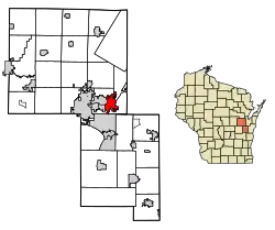 Location of Kaukauna in Outagamie County, Wisconsin.