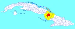 Camagüey municipality (red) within  Camagüey Province (yellow) and Cuba