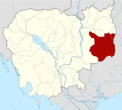 Map of Cambodia highlighting Mondulkiri