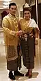 Cambodian bride and groom in Khmer traditional dress for Knot-Tying Ceremony