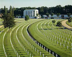 Memorial and attached Walls, Steps and Pool Surround at American Military Cemetery