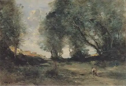 A landscape (1860) by Jean-Baptiste Camille Corot. Corot achieved popular and critical success during the Second Empire after a long period of relative obscurity.