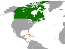 Map indicating locations of Canada and Cuba