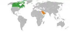 Map indicating locations of Canada and Saudi Arabia