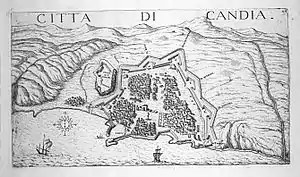 Map of Heraklion and its fortifications in 1651