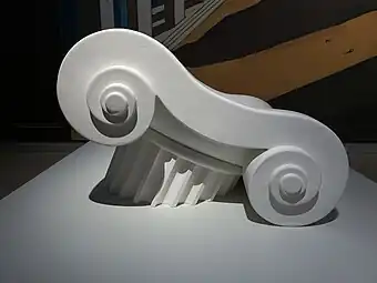 Postmodern reinterpretation of the Ionic column as the Capitello seating, designed by Studio 65 and produced by Gufram, polyurethane, 1972, unknown location