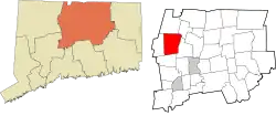 Simsbury's location within the Capitol Planning Region and the state of Connecticut