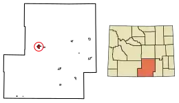 Location of Rawlins in Carbon County, Wyoming.