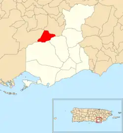 Location of Carmen within the municipality of Guayama shown in red