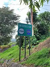 PR-647 south approaching PR-159 and PR-5568 junction in Cienegueta, Vega Alta