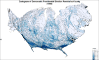 Cartogram of Democratic presidential election results by county