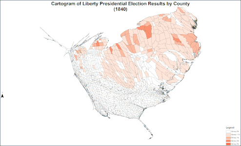 Cartogram of Liberty presidential election results by county