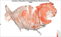 Cartogram of Republican presidential election results by county