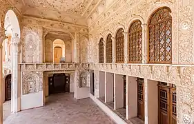 Inside a balcony in the Tabātabāei House.