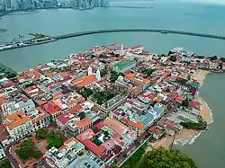 Look at the historic district of Panama City from above