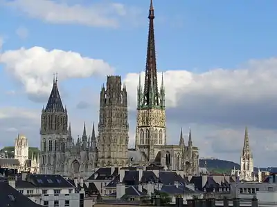 The spire and clochetons, seen from the Rouen Opera