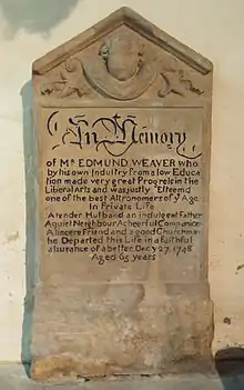 Chancel memorial to Edmund Weaver