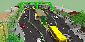 Proposed BRT running ways down middle of road with median stations.