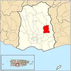 Location of barrio Cerrillos within the municipality of Ponce shown in red