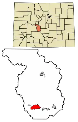 Location of the Maysville CDP in Chaffee County, Colorado.