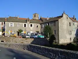 The church tower and surrounding buildings, in Chasseradès