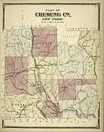 1869 map showing Elmira's location as a transportation hub in Chemung County