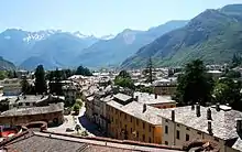 Chiavenna. 1st Count built orange coloured house to the right.