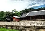 A Korean temple built on a stone platform