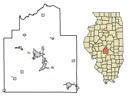 Location of Tovey in Christian County, Illinois.